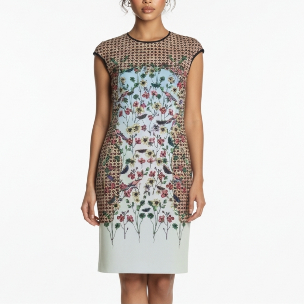 Clover Canyon Floral Butterflies Birds Stretchy Sheath Dress S (24)